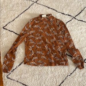 Maeve Zebra Print Mock Neck Top